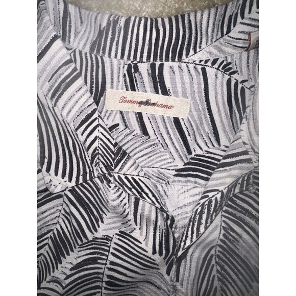 Tommy Bahama 100% Silk S/S Shirt Mens Hawaiin Camp 2XL White Black Palm Print - Picture 2 of 4